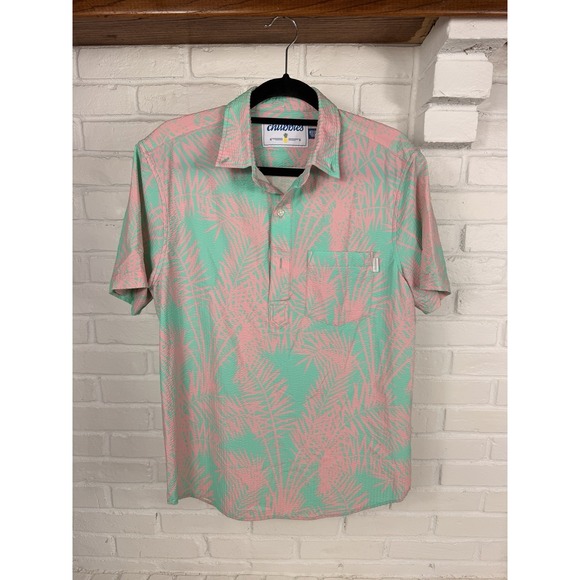 chubbies Other - Chubbies Medium Pink Mint Palm Leaf Seersucker Button Up Hawaiian Shirt